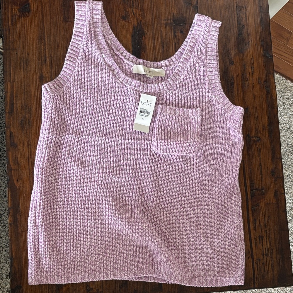 LOFT Pastel Lavender Ribbed Knit Tank with Front Pocket
